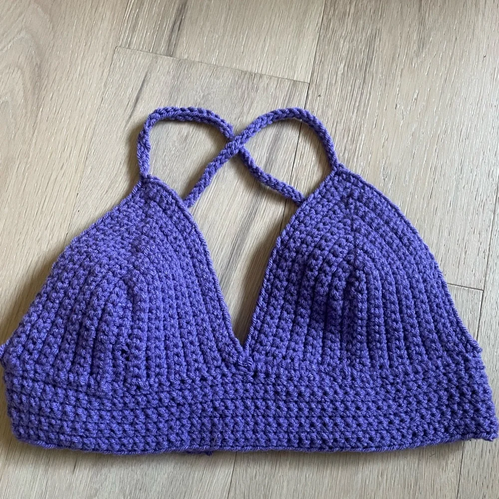 Purple Handmade Crocheted Bralette - Picture 1 of 5